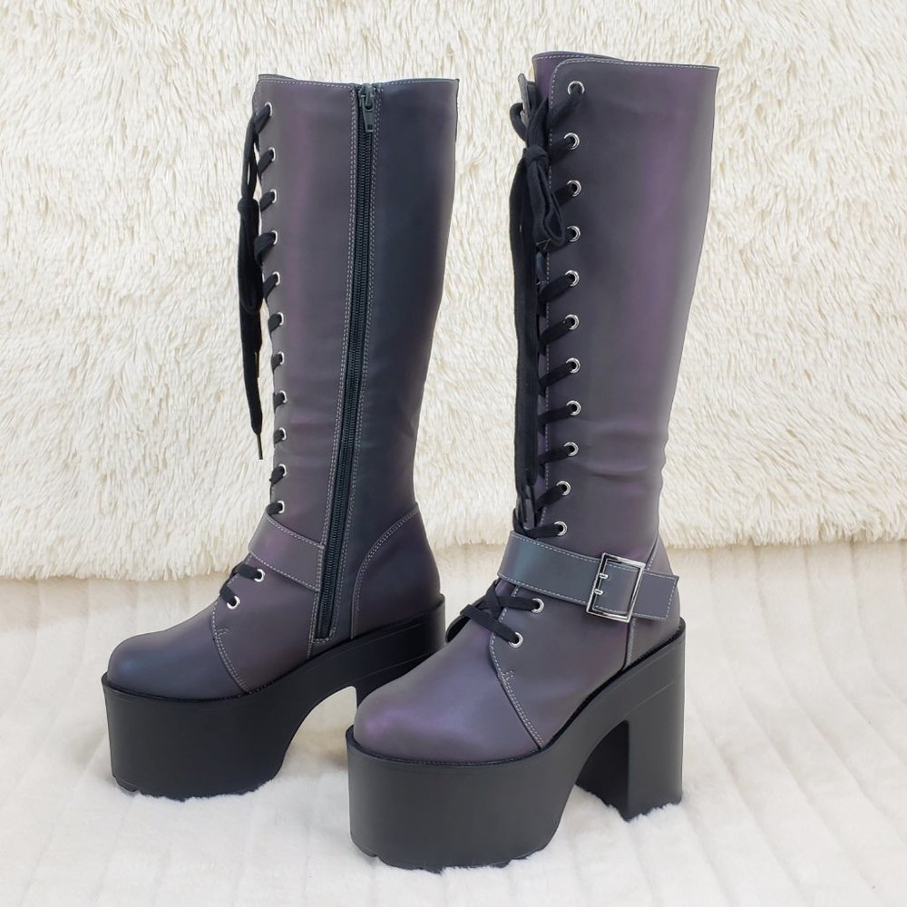Reflective Lace Up Platform Knee Boots Cyber Punk Festival_8